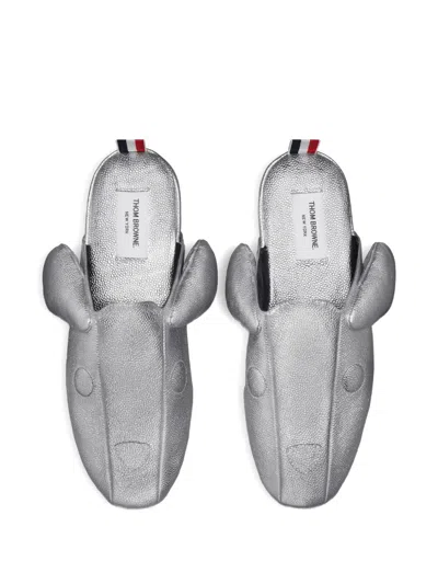 Thom Browne Hector Pebble-grain Slippers In Silver