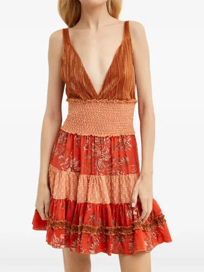 Chio V-neck Ruffled Dress In Red