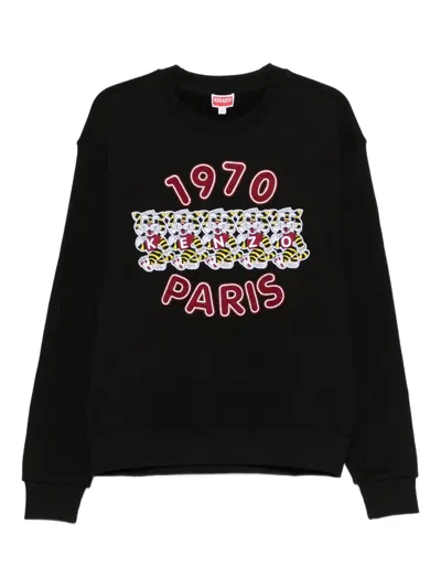 Kenzo Tiger Embroidery Crew Neck Sweatshirt In Black