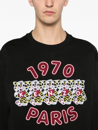 Kenzo Tiger Embroidery Crew Neck Sweatshirt In Black