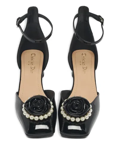 Pre-owned Dior Rose Flower Leather Pumps In Black
