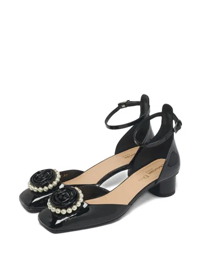 Pre-owned Dior Rose Flower Leather Pumps In Black