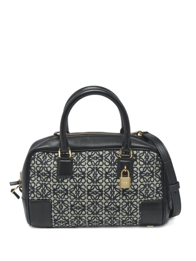 Pre-owned Loewe Amazona Jacquard Leather Handbag In Black