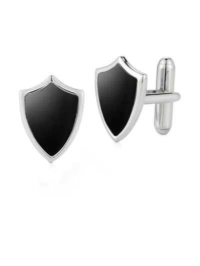 Mateo Onyx Shield Cufflinks In Silver