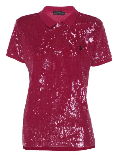 Pre-owned Polo Ralph Lauren Sequin Finish Polo Shirt In Red
