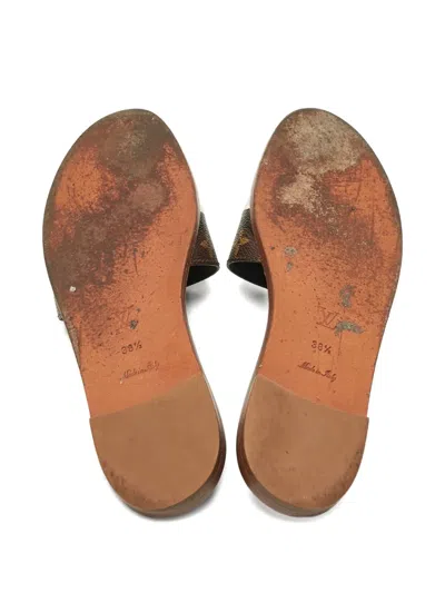 Pre-owned Louis Vuitton Lock It Monogram Canvas Slides In Brown