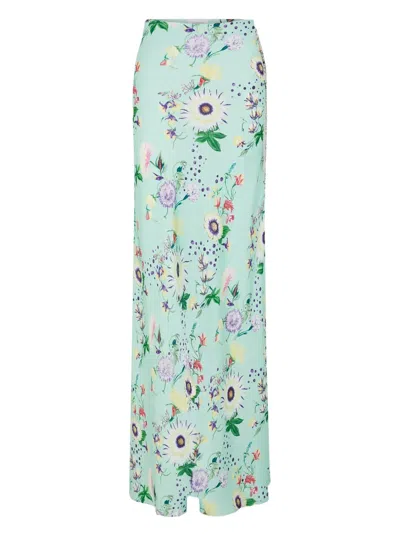 Rabanne Chain-detail Floral Satin Maxi Skirt In Blue