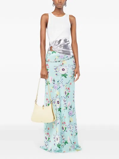 Rabanne Chain-detail Floral Satin Maxi Skirt In Blue