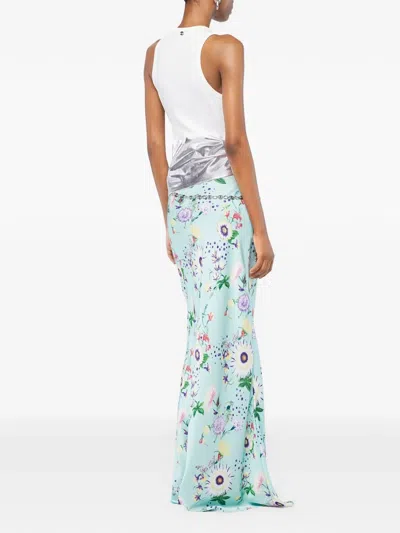 Rabanne Chain-detail Floral Satin Maxi Skirt In Blue