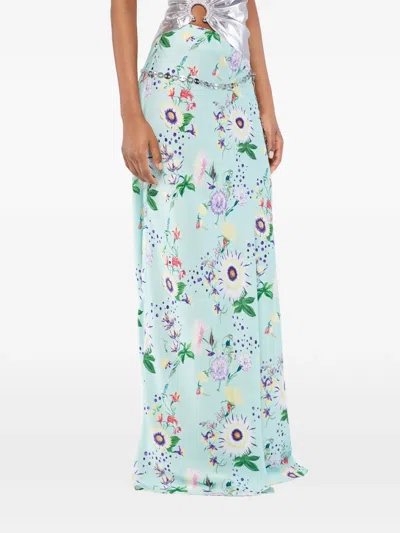 Rabanne Chain-detail Floral Satin Maxi Skirt In Blue