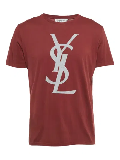 Pre-owned Saint Laurent Logo-patch Cotton T-shirt In Red