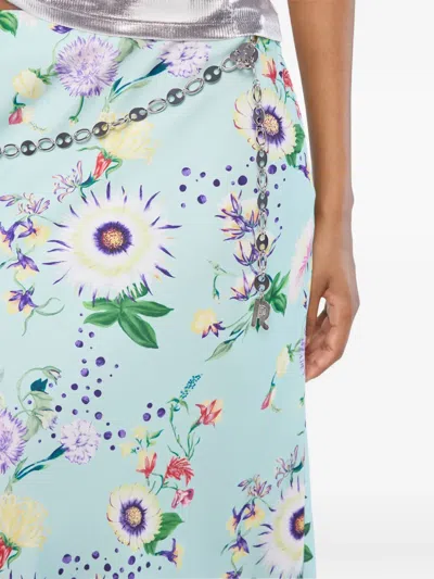 Rabanne Chain-detail Floral Satin Maxi Skirt In Blue