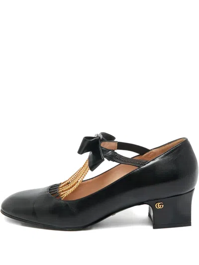 Pre-owned Gucci Chain-details Leather Pumps In Black