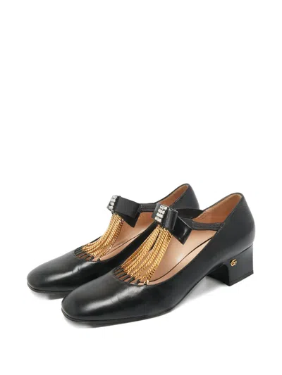 Pre-owned Gucci Chain-details Leather Pumps In Black