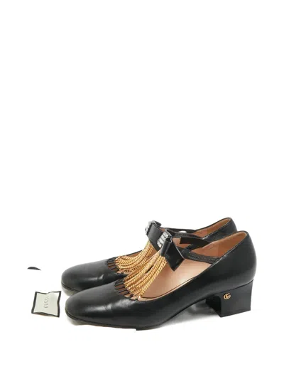 Pre-owned Gucci Chain-details Leather Pumps In Black