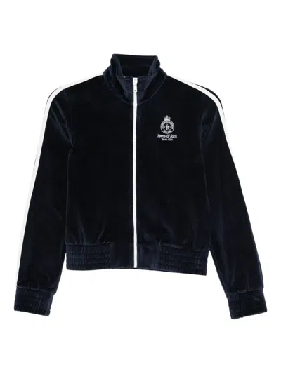 Sporty And Rich Sleeve-stripe Zipped Sweatshirt In Blue