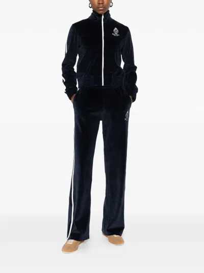 Sporty And Rich Sleeve-stripe Zipped Sweatshirt In Blue