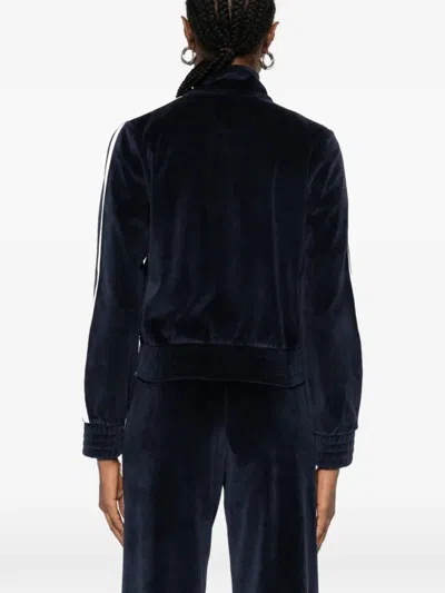 Sporty And Rich Sleeve-stripe Zipped Sweatshirt In Blue