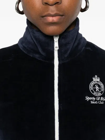 Sporty And Rich Sleeve-stripe Zipped Sweatshirt In Blue