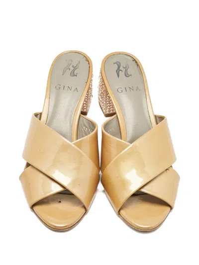 Pre-owned Gina Crisscross Heeled Sandals In Neutral