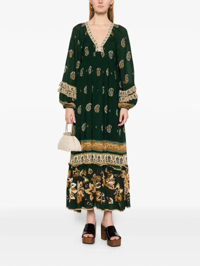 Farm Rio Ayla Green Maxi Dress With All-over Floral Motif In Viscose Woman