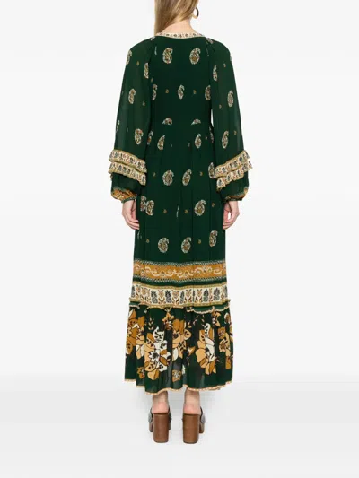 Farm Rio Ayla Green Maxi Dress With All-over Floral Motif In Viscose Woman