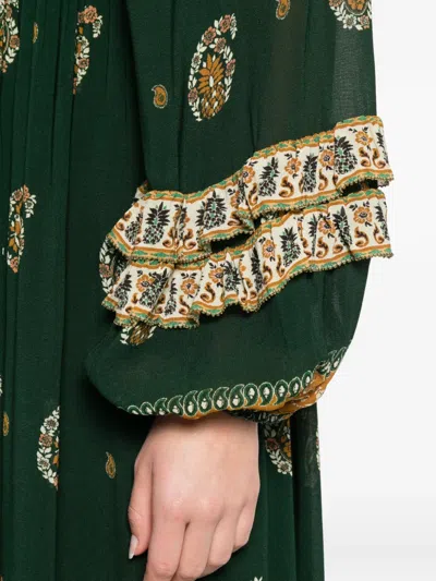 Farm Rio Ayla Green Maxi Dress With All-over Floral Motif In Viscose Woman