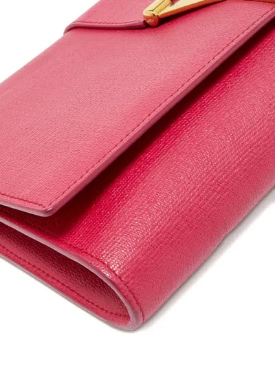 Pre-owned Saint Laurent Leather Logo Clutch Bag In Pink