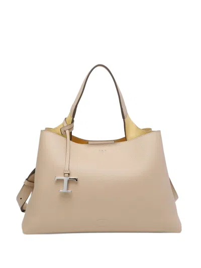 Tod's Medium Leather Tote Bag In Neutral