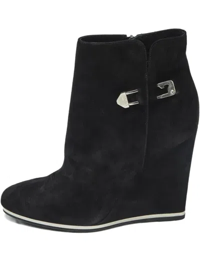 Pre-owned Le Silla Wedge Suede Ankle Boots In Black