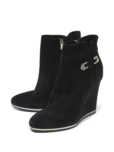 Pre-owned Le Silla Wedge Suede Ankle Boots In Black