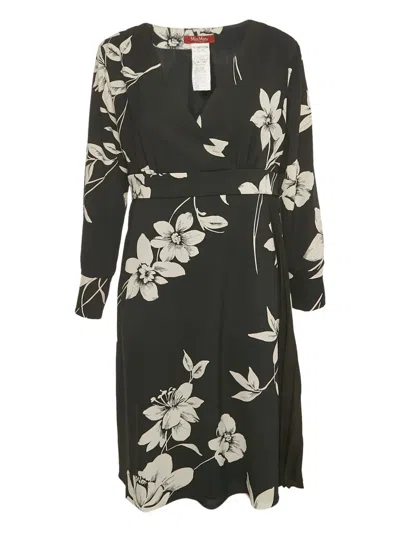 Pre-owned Max Mara Floral-print Midi Dress In Black