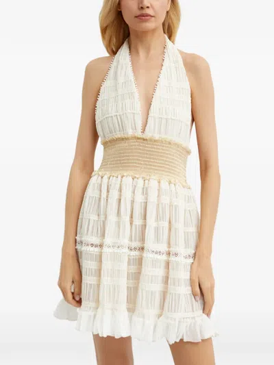 Chio V-neck Smocked Mini Dress In White