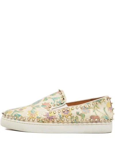 Pre-owned Christian Louboutin Studded-details Leather Sneakers In Neutral