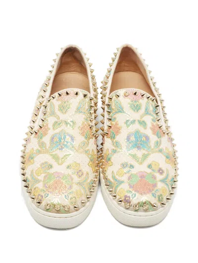 Pre-owned Christian Louboutin Studded-details Leather Sneakers In Neutral