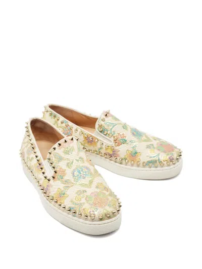 Pre-owned Christian Louboutin Studded-details Leather Sneakers In Neutral