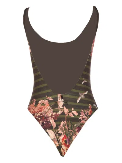 Jean Paul Gaultier Women Mariniere Grape Printed Swimsuit In Green