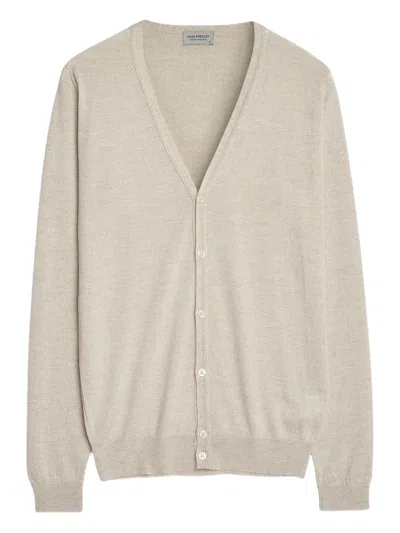 John Smedley V-neck Buttoned Cardigan In Neutral