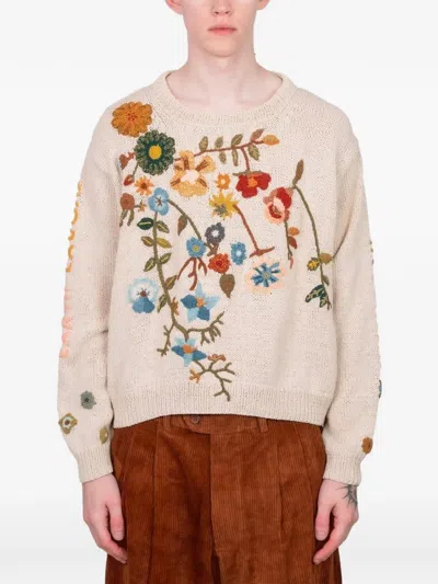 Story Mfg. Piper Floral Embroidered Sweater In Neutral