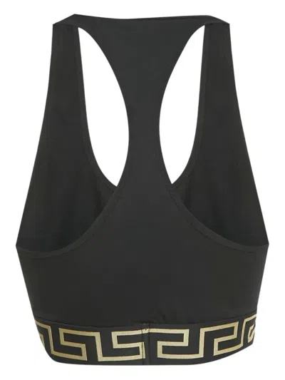 Pre-owned Versace Border Jersey Bralette In Black