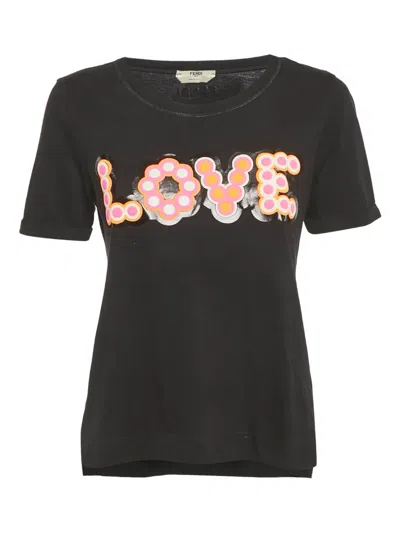 Pre-owned Fendi Love-appliqué T-shirt In Black