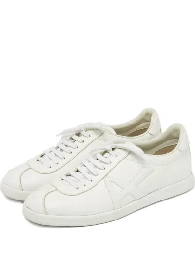 Pre-owned Aquazzura Smooth Leather Lace-up Sneakers In White