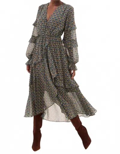 Misa Delora Midi Dress In Dandelions Chiffon In Gray