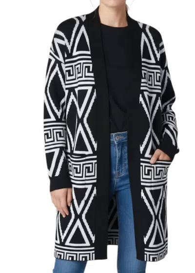 Keren Hart Geometric Open Front Cardigan In Black & Off White In Black