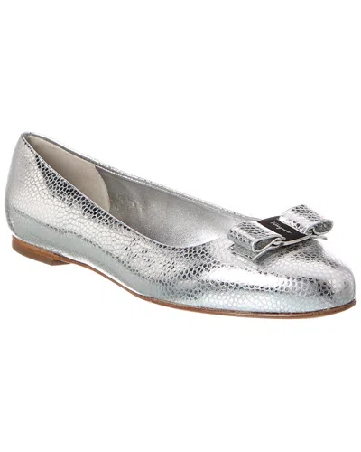 Ferragamo Varina Leather Ballet Flat In Silver