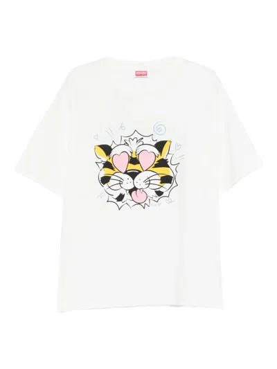 Kenzo Tiger Motif Crew Neck Short Sleeve T-shirt In White