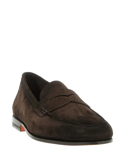 Santoni Carlos Suede Loafers In Brown