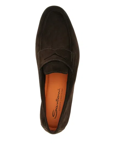 Santoni Carlos Suede Loafers In Brown