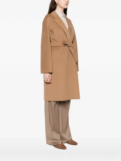 Max Mara Aceri Tie-waist Coat In Brown