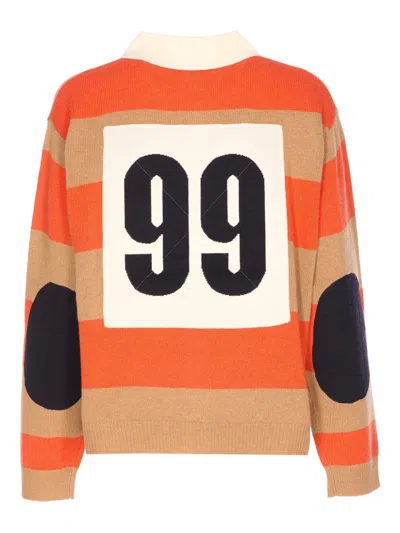 Essentiel Antwerp Striped Buttoned Polo Top In Orange